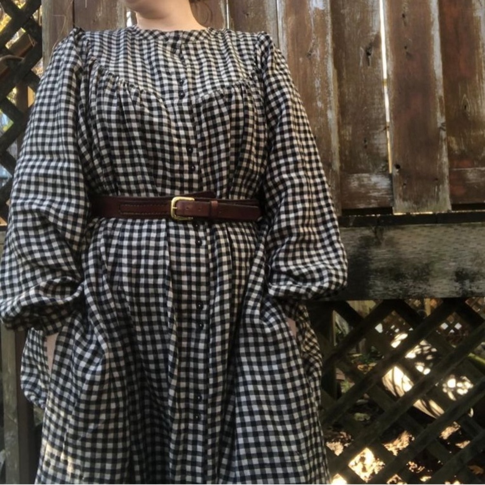 Handmade linen gingham cottagecore smock dress farmhouse plus size